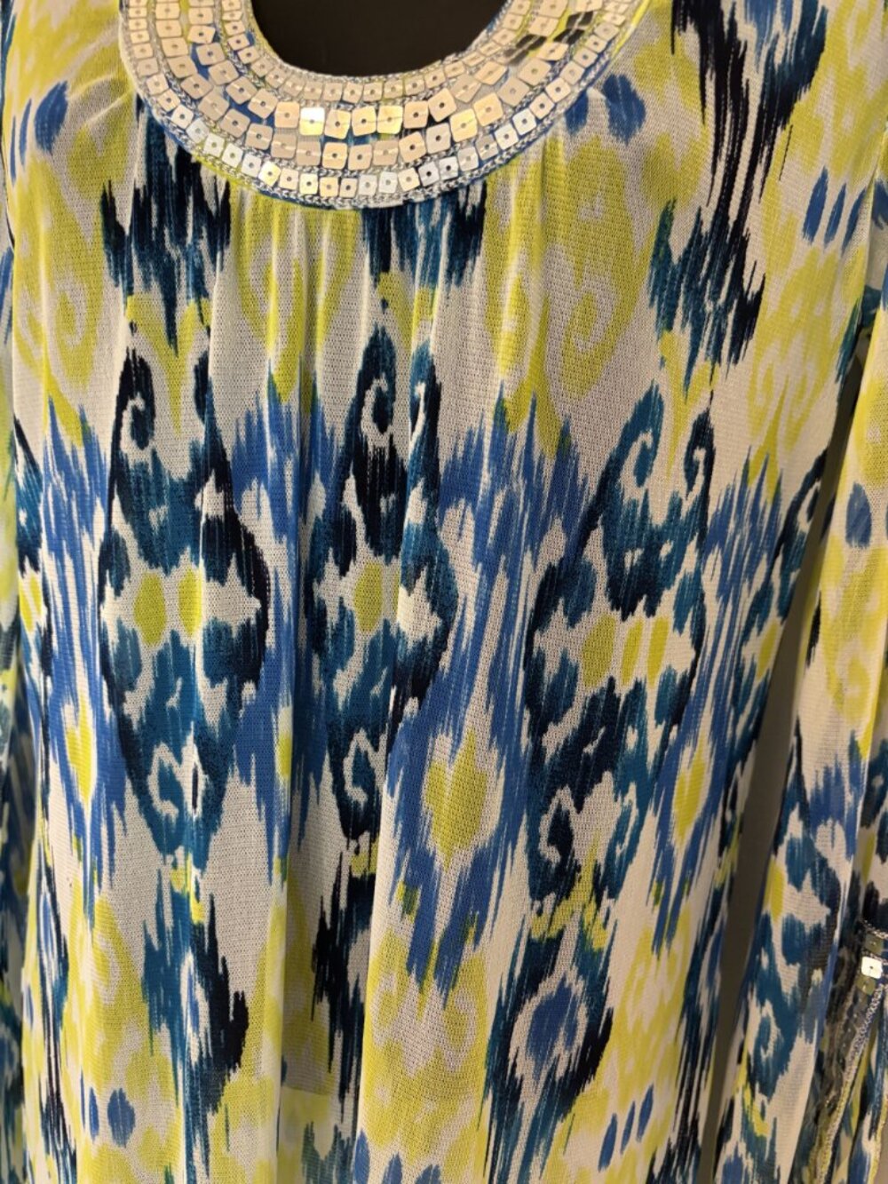 INC Iemon and blue ikat print maxi cover-up dress featuring silver sequin Small - Picture 5 of 11